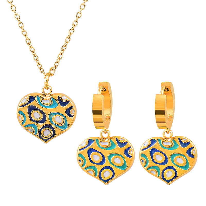 Wholesale Titanium Steel Gold Heart Pendant Necklace Earrings Set